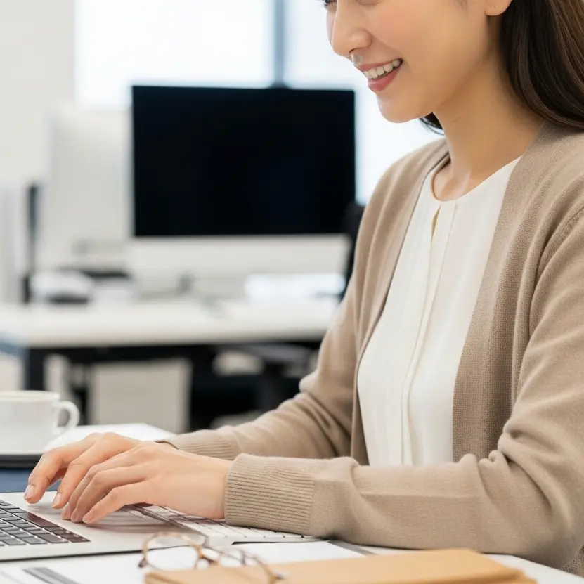 アウトソーシングによって効率的になった仕事に満足している女性